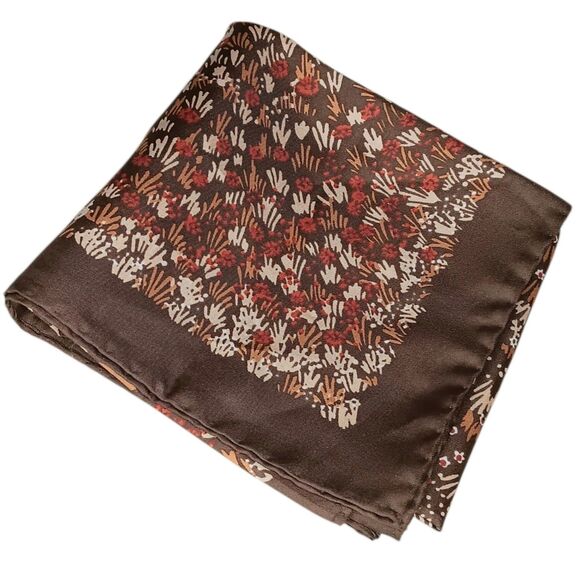 VTG Mr Emperor Square Scarf Brown Rust Tan Floral Botanical Abstract Italy 26x26 - Picture 13 of 13